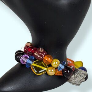 Pair of Colorful Glass Stretch Bracelets